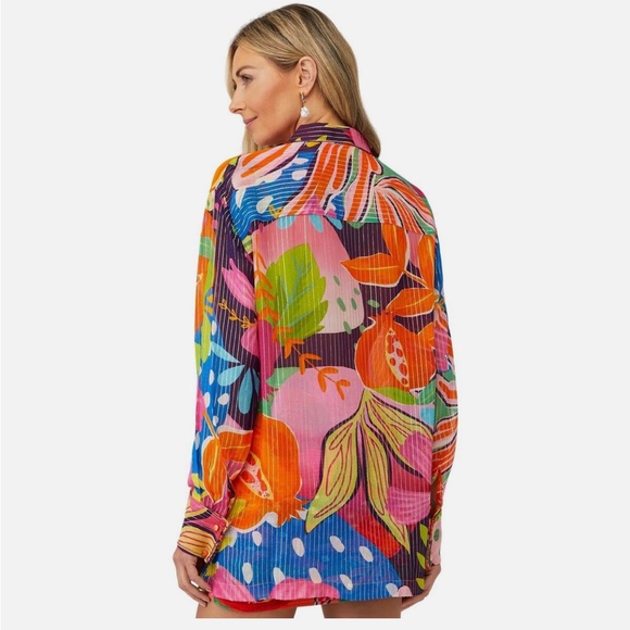 Rococo Sand Plum Shirt in Mix Fruit Medium Womens Button Down Blouse Top - Picture 6 of 12